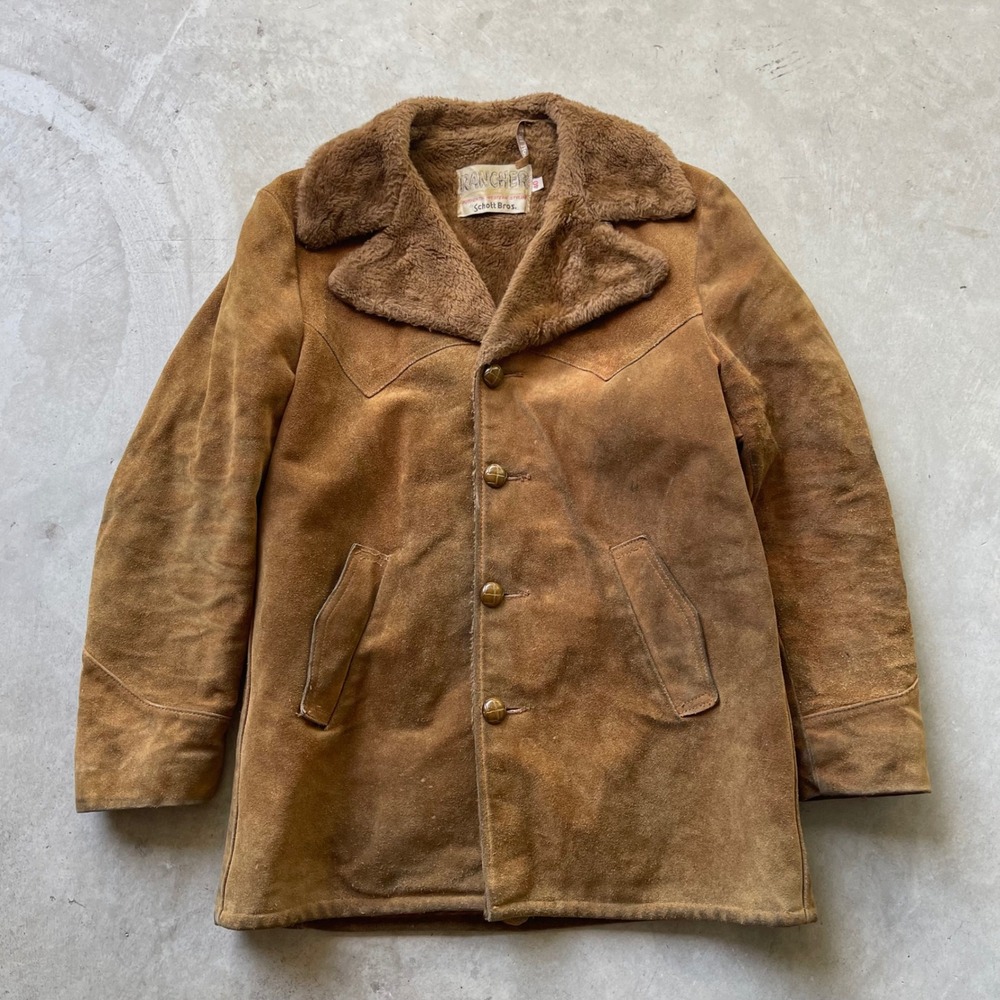 Vintage Schott Bros Rancher Suede Western Jacket Faux Fur Lined Brown Mens 40